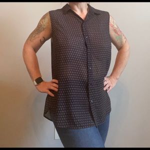 H&M Button-up Sleeveless Tunic Blouse Navy Size 12